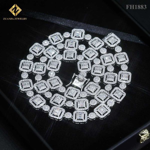 

fast shipping factory supplier jewelry iced out diamond vvs baguette moissanite 925 cuban link chain, Silver