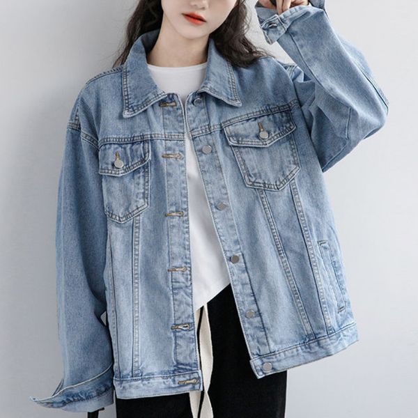 

women's jackets vintage women jacket autumn winter oversize denim jackets washed blue jeans coat turn-down collar outwear bomber jacket, Black;brown