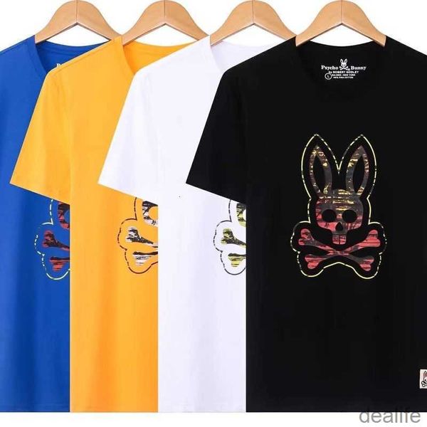 

psycho bunny 23 summer tshirt new trend brand fashion skeleton rabbit embroidery print short sleeve trendy versatile t-shirt pure cotton men, White;black