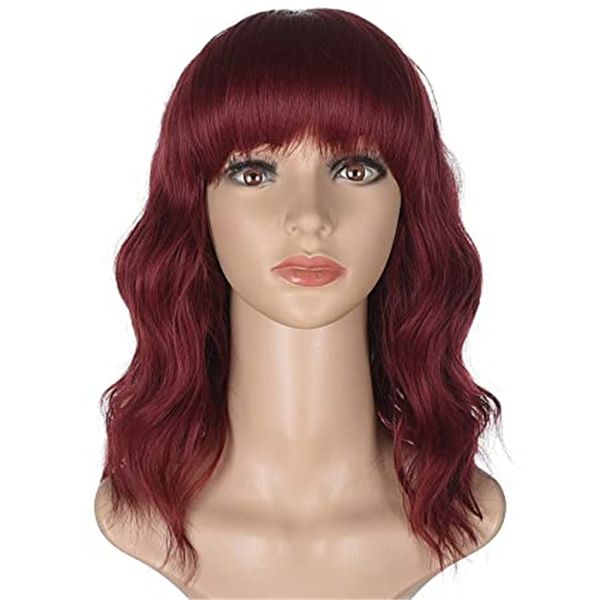 

harajuku bob curly wigs neat bangs party ladies burgundy synthetic hair heat resistant fiber short wig peruca lolita women woodfestival, Black