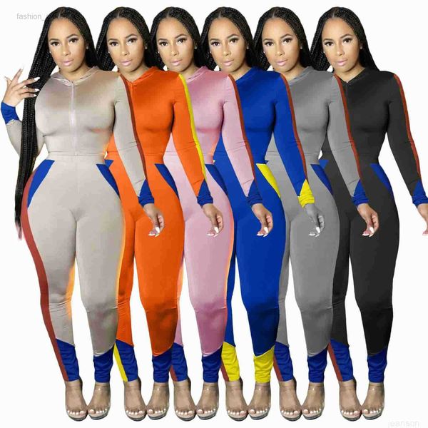 

women's two piece pants designers women clothes pants 2023 fashion tight splicing two piece set leisure sports suit hooded suit, White