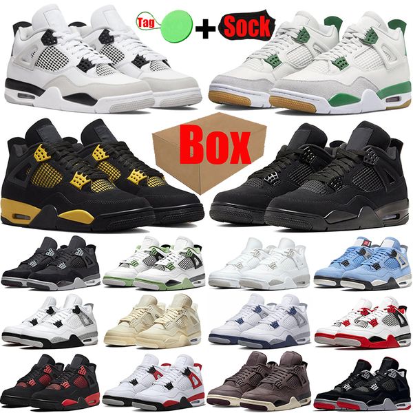

with box 4 4s basketball shoes military black cat for mens womens pine green sail white oreo red thunder university blue bred fire red men t