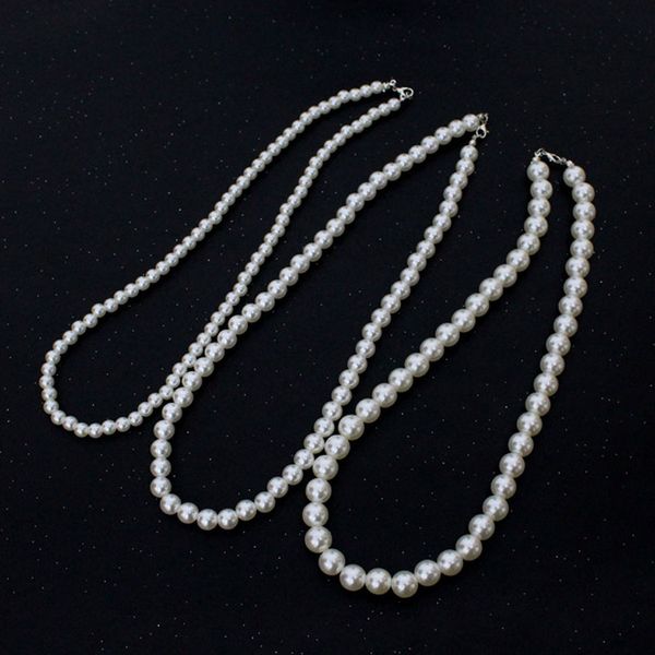 

6mm 8mm 10mm 12mm pearl beaded necklaces jewelry for women girl party club wedding decor fashion accessories, Silver