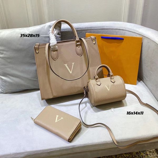 

designer three-piece bag totes luxury brand purse single zipper wallets women handbags tote real leather bags lady plaid purses duffle lugga