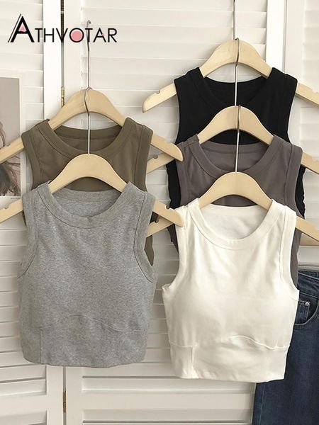 

camisoles tanks athvotar women seamless summer streetwear slim solid wireless crop s with chest pad undershirt sleeveless camisole 230508, Black;white