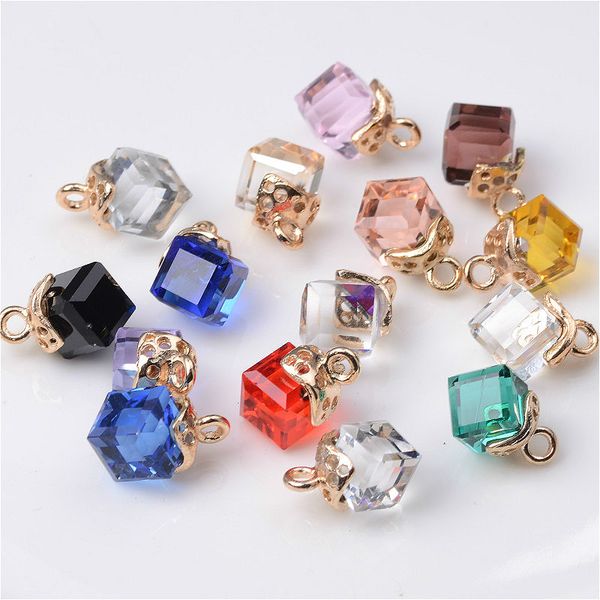 

crystal glass faceted pendants square shape charms diy jewelry making necklaces earrings accessories, Bronze;silver