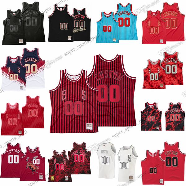 

pippen rodman custom retro mitchell and ness basketball jerseys rose dosunmu vucevic derozan ball caruso williams white green drummond red s, Black;red