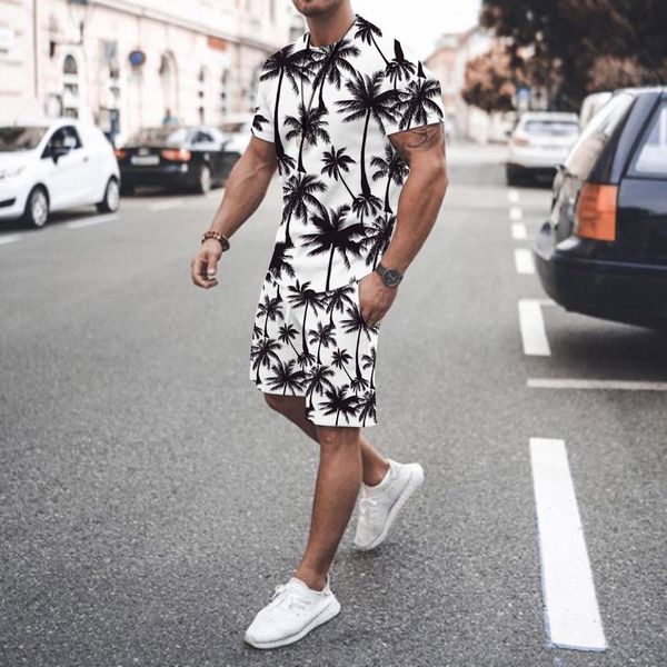 

men's tracksuits summer fashion men's 2 piece set tracksuits casual short sleeves maple leaf 3d print t-shirtshorts pants suits ma, Gray