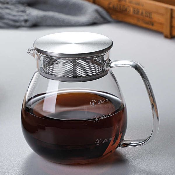 Coffee Pots ICED Glass Coffee Machine Coffee Pot Cold Brew V60 Heat Resistant Glass Coffee Maker Gongfu Teapot Flower Tea Set 600ML Tea Maker P230508