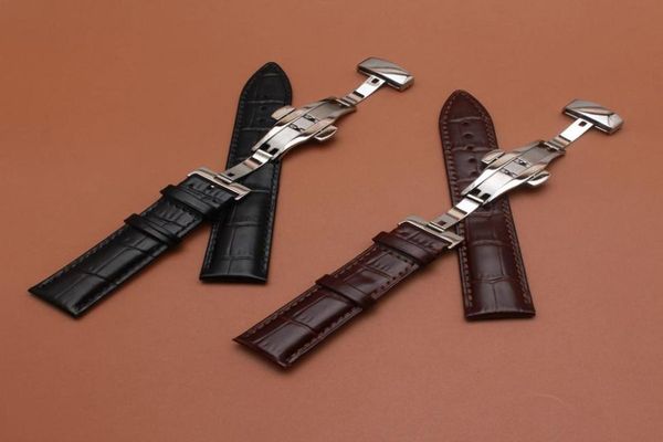 

common watchbands genuine leather cowhide watch strap with butterfly buckle silver deployment 14 16 18 19 20 21 22mm fashion acces3089021, Black;brown