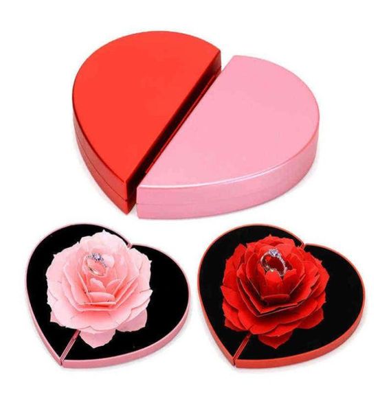 

folding rose ring box jewelry gift wedding valentine engagement proposal embossing paper flick open rose jewlery organizer h2205059431987, Black;white