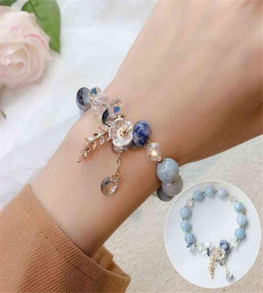 

holiday spring candy color travel pendant flower leaf crystal stone bracelet1249403, Black