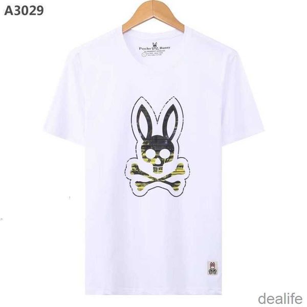 

psycho bunny 23 summer tshirt new trend brand fashion skeleton rabbit embroidery print short sleeve trendy versatile t-shirt pure cotton men, White;black