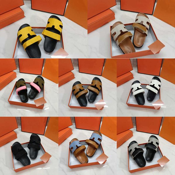 

designer sandals chypre h slippers beach classic flat sandals luxury summer lady leather flip flops multi-color patchwork men women slides s, Black