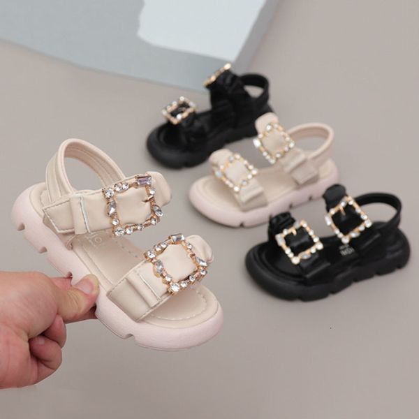 

sandals girls' flat shoes summer fashion children's princess shoes buckle open toe fashion sandals little girls' shoes black, Black;red