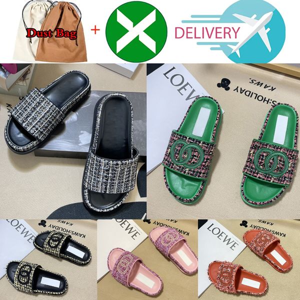 

fashion designer for ladies sandals womens slippers woman thick bottom leather slipper flip flops quilted slides blue pink green flats beach, Black