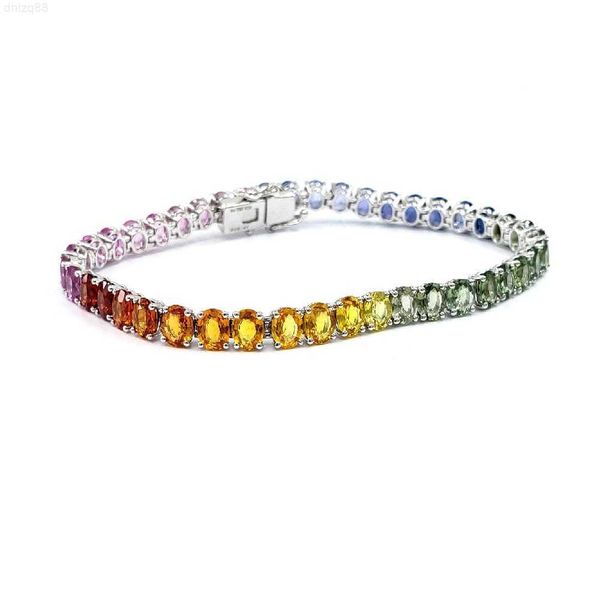 

quick delivery jewellery anniversary 14k solid white gold real diamond gemstone rainbow sapphire bracelet for women, Silver
