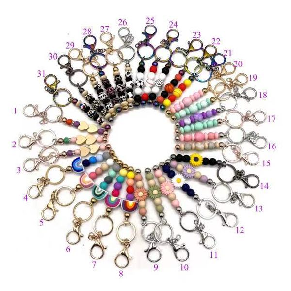 

new silicone bead rainbow keychain for foreign trade, Silver