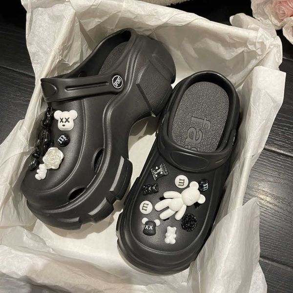 

sandals women slippers outdoor garden shoes female increase breathable summer platform clogs beach flip flops slides woman 230423, Black