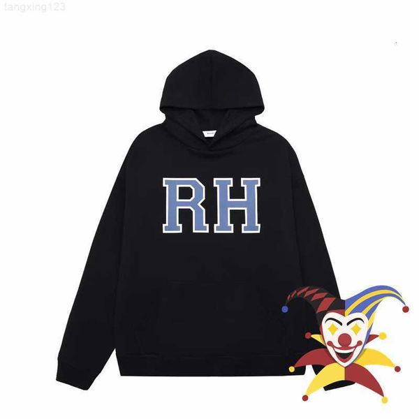 

22fw rhude rh letter print hoodie men women 1 terry pullover, Black