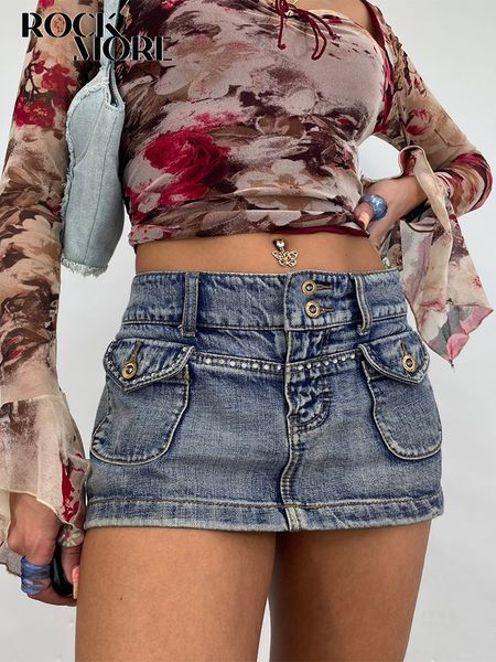 

skirts rockmore women's jeans skirt y2k vintage low waist mini skirt korean harajuku short denim skirt straight summer streetwear 23050, Black
