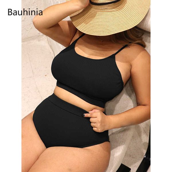 

women's plus size swimwear bauhinia high waist swimwear plus size women swimsuit push up micro bikinis 2022 new ribbed bathing suit bea, Black