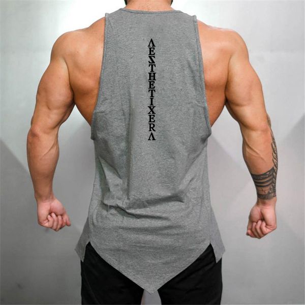 

men' tank muscleguys gym stringer clothing bodybuilding men fitness singlet sleeveless shirt solid cotton undershirt muscle vest 2305, White;black