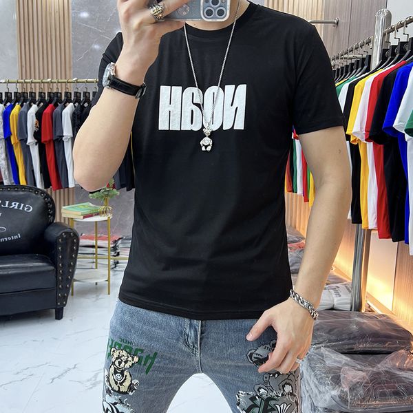 

men's letters simple t-shirt mercerized cotton white round neck male tees summer base shirt upper garment man clothing plus size 7xl, White;black