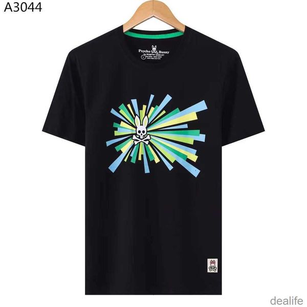 

psycho bunny t shirt spring and summer skull rabbit full flocked round neck casual short-sleeved t-shirt fashion brand pure cotton men', White;black