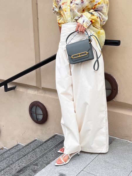 

women's cotton high-waisted wide-leg pants, Blue