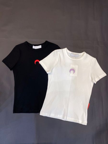 

moon print t-shirt short sleeve fashion designer women summer cotton slim female round neck spring tee skinny, White