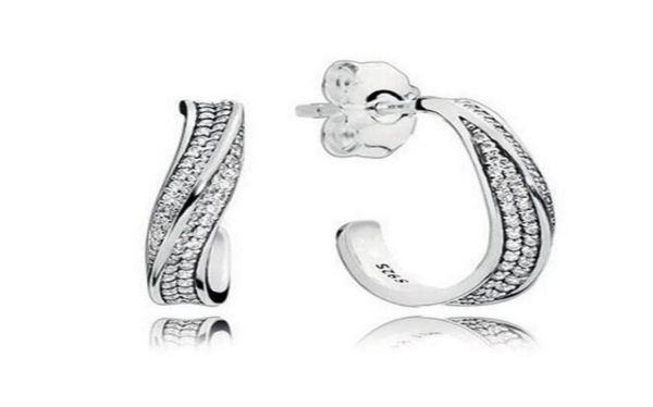 

925 sterling silver cz diamond earrings with retail box fashion elegant waves ear hook earrings for women girls gift jewelry earri1105835, Golden