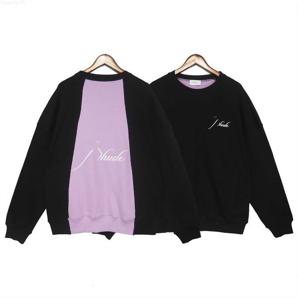 

hoodies sweater the right rhude autumn and winter new street color contrast stitching high round neck for men women, Black