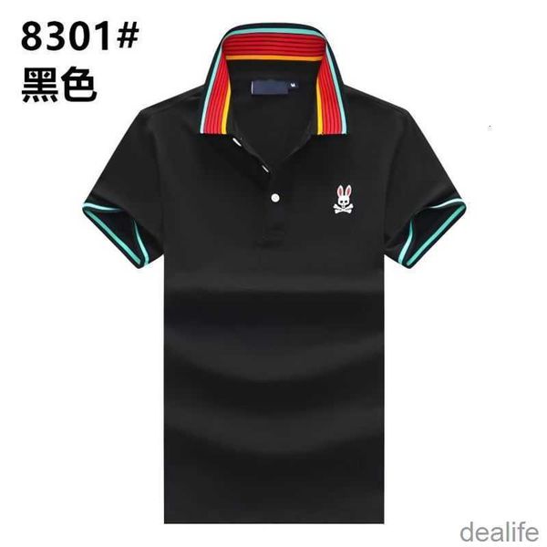 

summer new style psycho bunny men's polo shirt short sleeved t-shirt lapel casual skull rabbit half sleeve handsome with collar 7fse, White;black