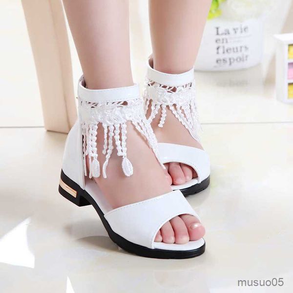 

sandals summer sandals girls shoes tassel lace kids sandals new fish mouth princess shoes black white pink size 27-36 fashion, Black;red