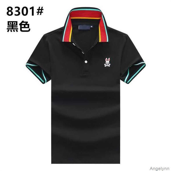 

psycho bunny polo shirt men's short sleeve t-shirt 2023 summer fashion solid collar skull rabbit half plus size business q2o3, White;black