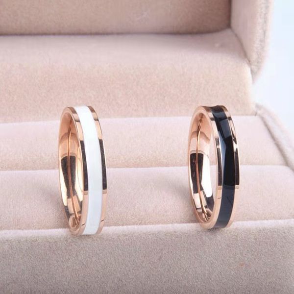 

White Black Enamel Stainless Steel Band Ring Jewelry for Women Gift