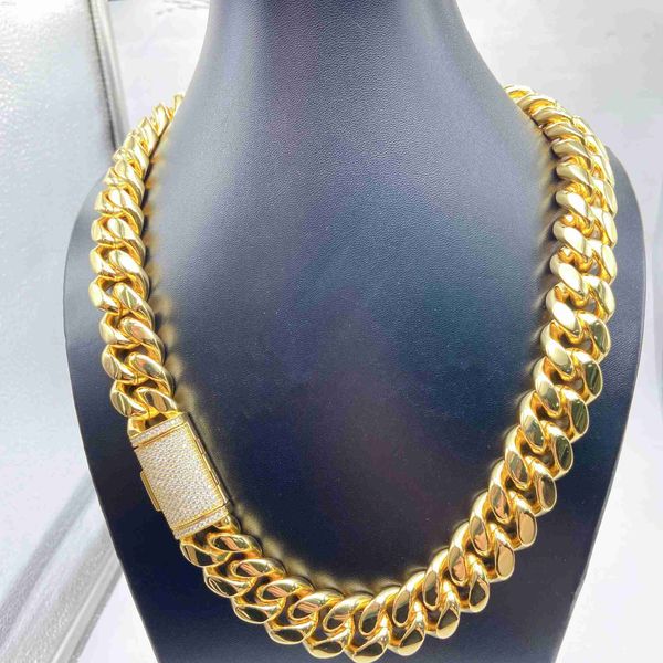 

hip hop iced out vvs moissanite clasp custom 8mm 10mm 12mm 14mm stainless steel jewelry chain gold necklace, Silver