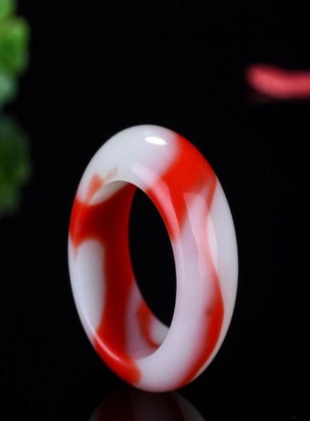 

xinjiang gobi gold silk jade chicken blood jade widening and thickening ring red and white pretty floating flowers white ruby ston7980631, Silver