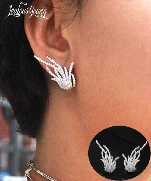 

stud elegant design leaf shape zirconia wedding earring for women luxury korean earrings fashion jewelry12382304, Golden;silver