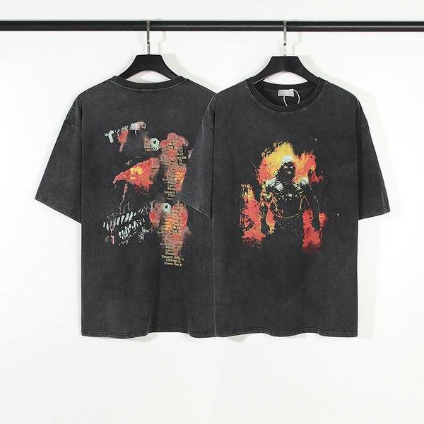

men's t-shirt couple size crowd retro fashion men's and women's hip hop short sleeves same style american high street wash do, White;black
