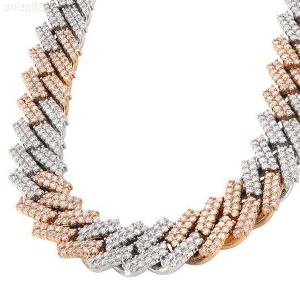 

custom hip hop rapper jewelry 15mm rose gold plated iced out moissanite cuban chain 925 sterling silver cuban chain necklace