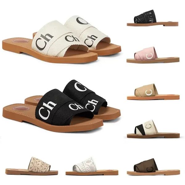 

luxury canvas slipper women woody flat mule sandalias designer famous sandals woman's slides summer black white beige pink lidies offic