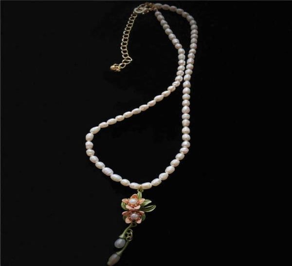 

916 stick vintage threedimensional flower resin spray painted natural pearl necklace bracelet earrings3444939, Golden
