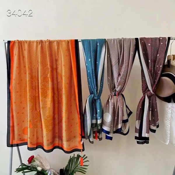 

designer design gift scarf 100 % silk scarf women's headscarf long shawl wraps in winter neck scarf ladies, luxury size 180x90cm 10, Blue;gray