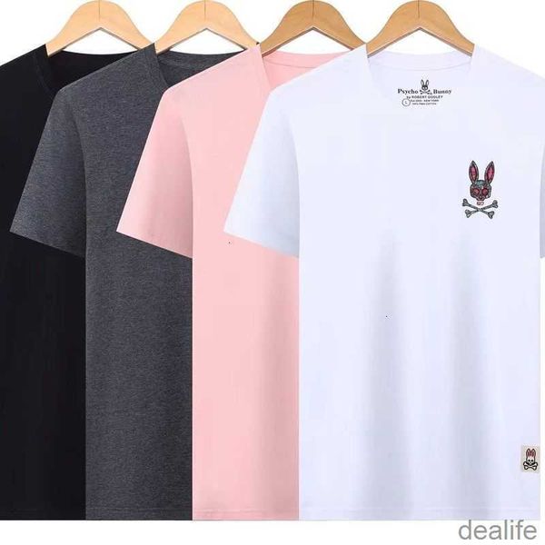 

psycho bunny t shirt spring and summer skull rabbit full paste printed round neck casual short-sleeved t-shirt fashion brand pure cotton men, White;black