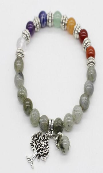 

fashion8mm natural stone elastic bracelet with life tree pendant and metal beads decoration for women gift whole 3157186, Black
