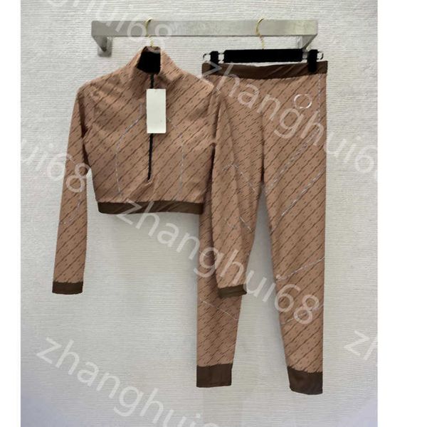 

23ss womens designer clothing yoga suit women tracksuit full double g print half zipper short style tights stretch elastic pants leggingss s, Gray