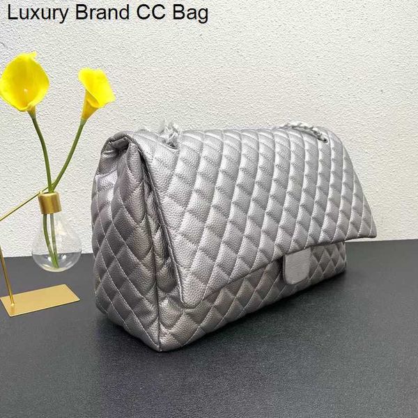 

single bags 46cm 22p f/w classic maxi cc flap shoulder caviar leather quilted bags cowhide aged silve/gold meatl hardware matelasse chain la