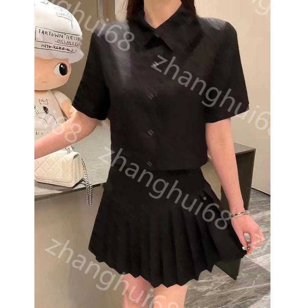 

23ss women designer clothes skirt set jacquard letter lapel short sleeve shirt with lining high waist pleated short half skirt suit womens c, White